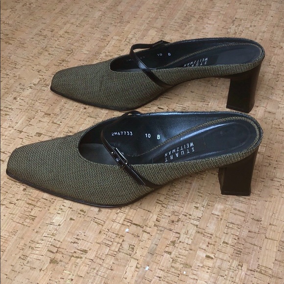Stuart Weitzman VTG Mules Olive/Black EUC sz 10 - Picture 3 of 8